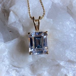 Gold fill Large Princess cut Diamond necklace with chain